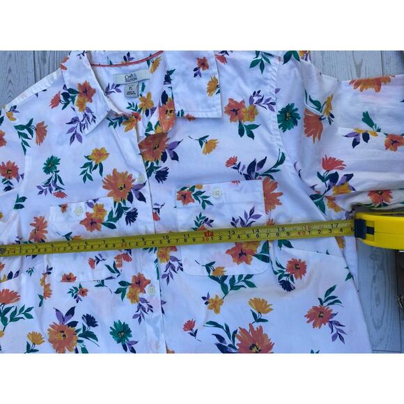 Croft & Barrow Petites PS White Floral Button Down Stretch Blouse Cotton Shirt - Picture 5 of 7